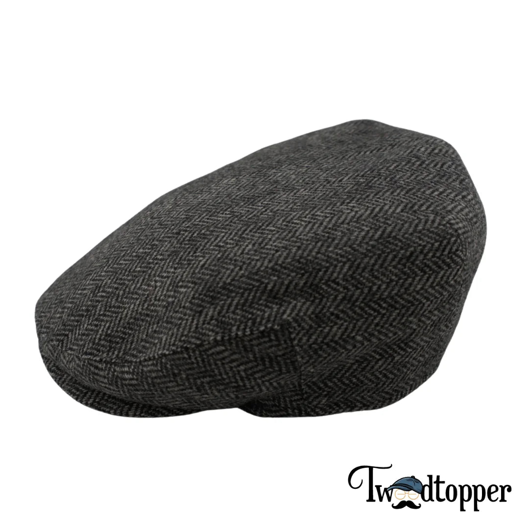 PREORDER - Grey Herringbone 100% Wool Tweed Golfing Ivy Flat Cap