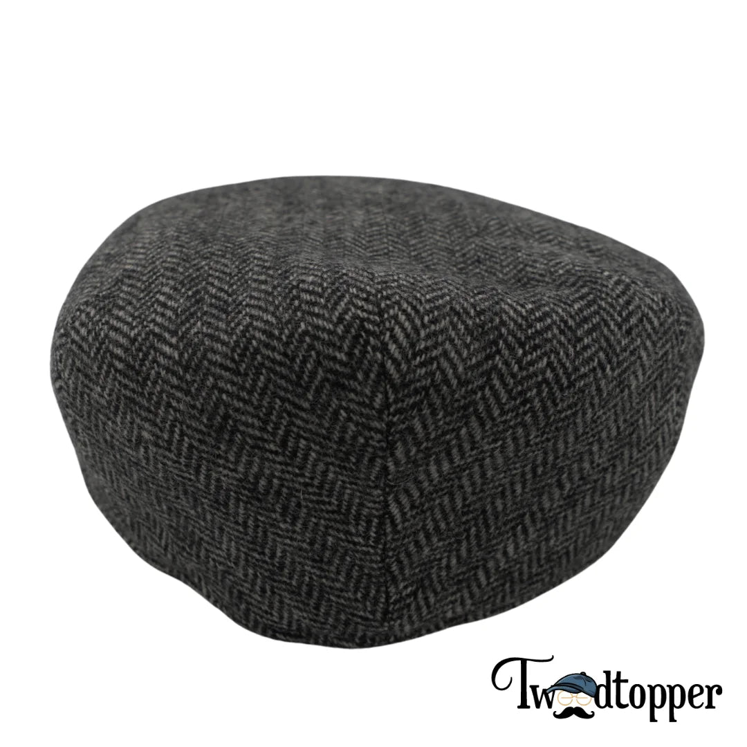 PREORDER - Grey Herringbone 100% Wool Tweed Golfing Ivy Flat Cap