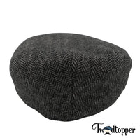 Thumbnail for Grey Herringbone 100% Wool Tweed Golfing Ivy Flat Cap