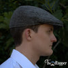 Grey Herringbone 100% Wool Tweed Golfing Ivy Flat Cap