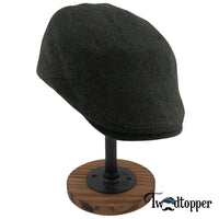 Thumbnail for Green Herringbone 100% Wool Tweed Golfing Scally Flat Cap