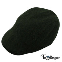 Thumbnail for Green Herringbone 100% Wool Tweed Golfing Scally Flat Cap