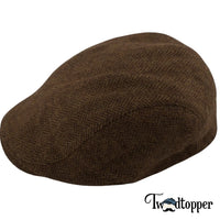 Thumbnail for PREORDER - Brown Herringbone 100% Wool Tweed Golfing Scally Flat Cap