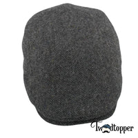 Thumbnail for PREORDER - Grey Blue Herringbone 100% Wool Tweed Golfing Scally Flat Cap