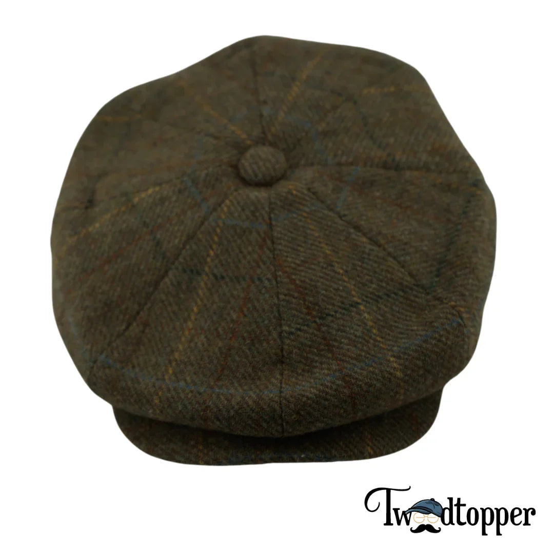 Green Checkered 100% Wool Newsboy Golfing Flat Cap