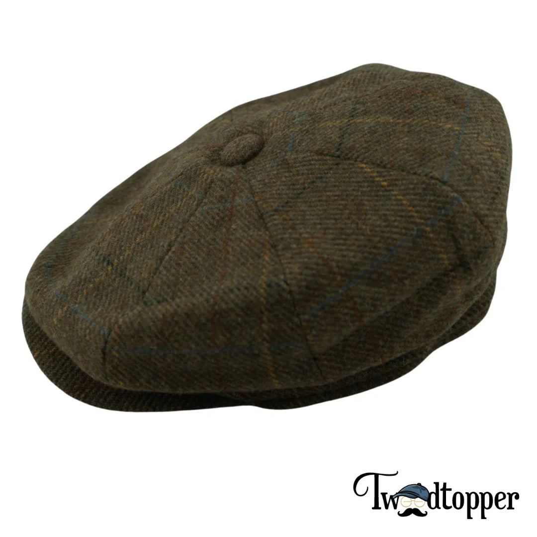 Green Checkered 100% Wool Newsboy Golfing Flat Cap