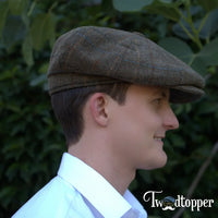 Thumbnail for Green Checkered 100% Wool Newsboy Golfing Flat Cap