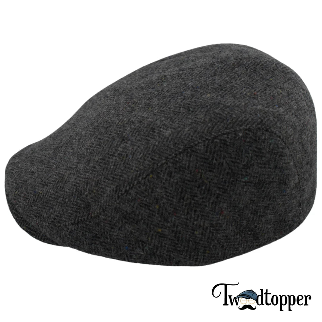 PREORDER - Grey Blue Herringbone 100% Wool Tweed Golfing Scally Flat Cap