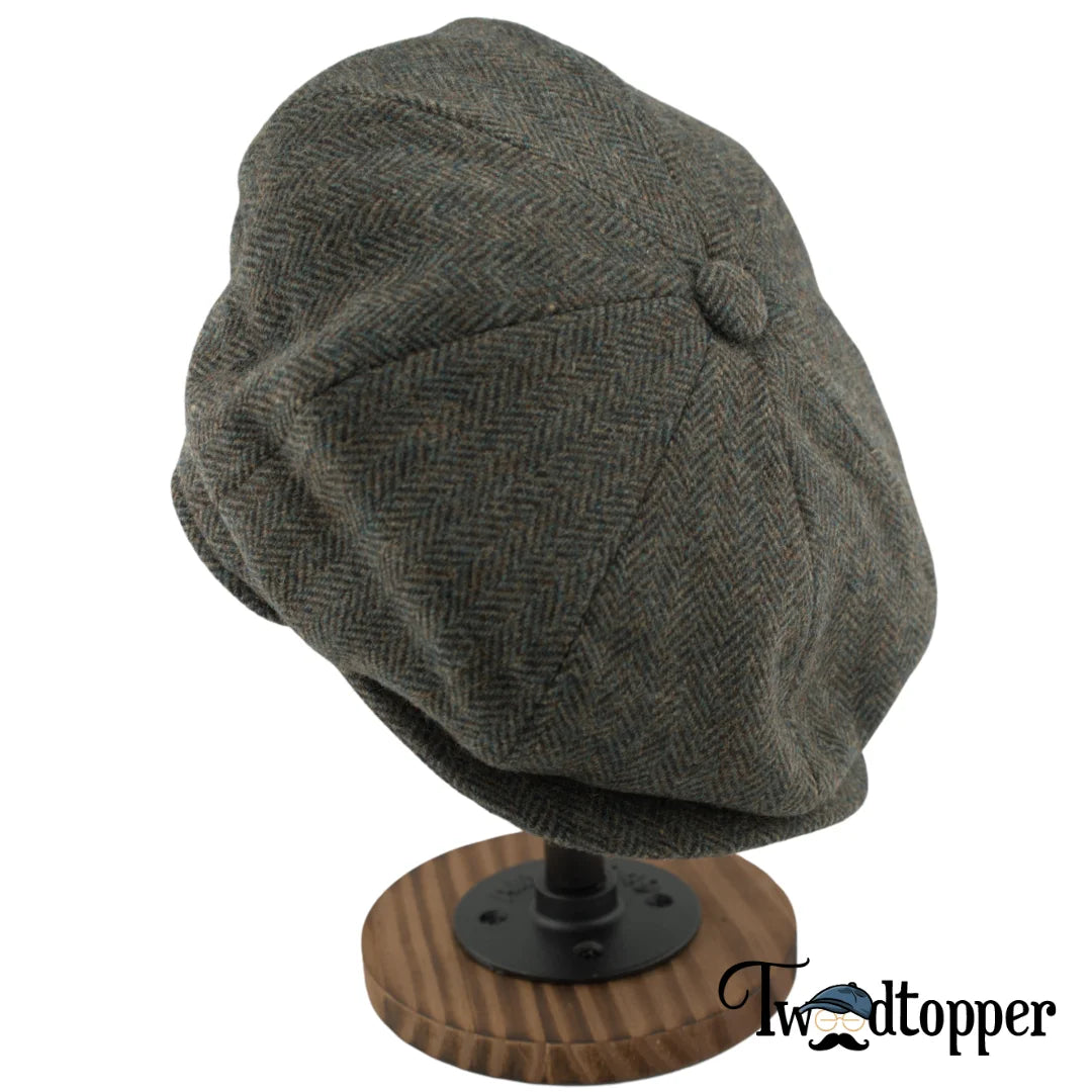 PREORDER - Olive Green Herringbone 100% Wool Newsboy Golfing Flat Cap