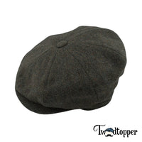 Thumbnail for PREORDER - Olive Green Herringbone 100% Wool Newsboy Golfing Flat Cap