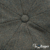 Thumbnail for PREORDER - Olive Green Herringbone 100% Wool Newsboy Golfing Flat Cap