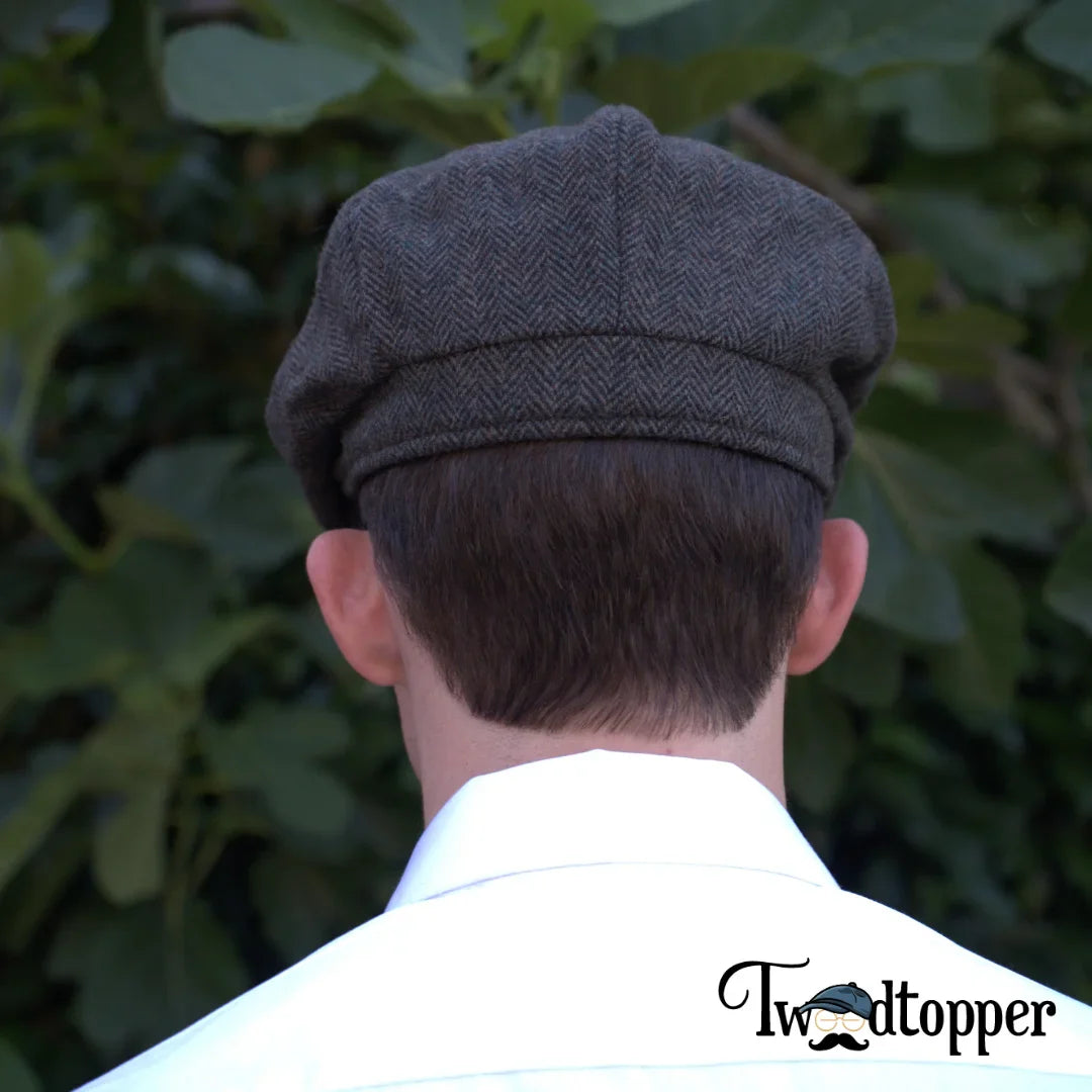 PREORDER - Olive Green Herringbone 100% Wool Newsboy Golfing Flat Cap