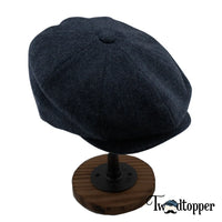 Thumbnail for PREORDER - Blue Navy Herringbone 100% Wool Tweed Golfing Newsboy Cap