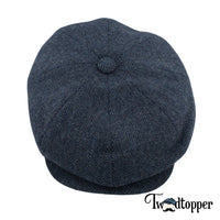 Thumbnail for PREORDER - Blue Navy Herringbone 100% Wool Tweed Golfing Newsboy Cap