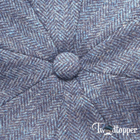 Thumbnail for PREORDER - Blue Navy Herringbone 100% Wool Tweed Golfing Newsboy Cap