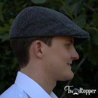 Thumbnail for PREORDER - Grey Blue Herringbone 100% Wool Tweed Golfing Scally Flat Cap