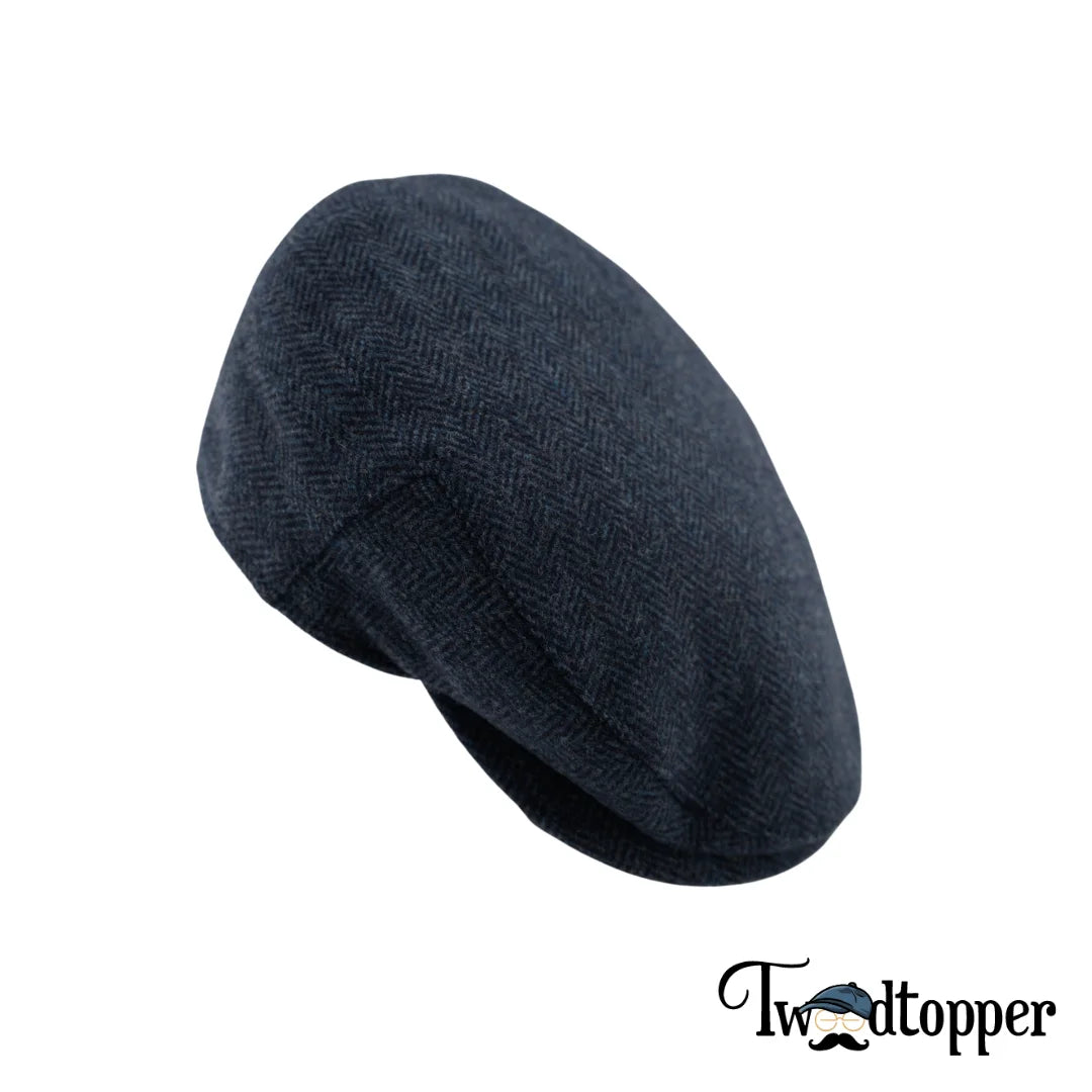 PREORDER - Navy Herringbone 100% Wool Tweed Golfing Ivy Flat Cap