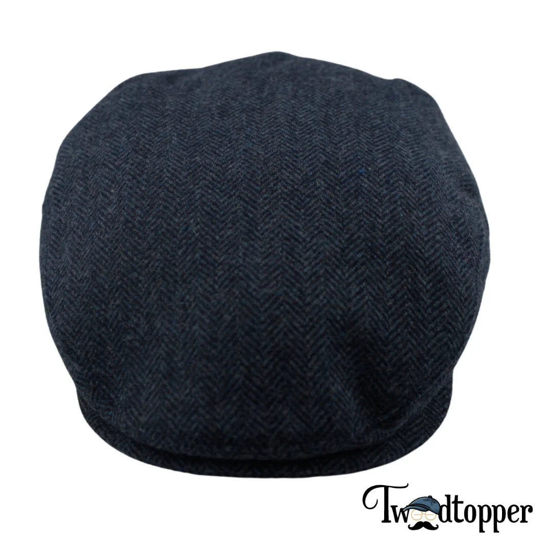 PREORDER - Navy Herringbone 100% Wool Tweed Golfing Ivy Flat Cap