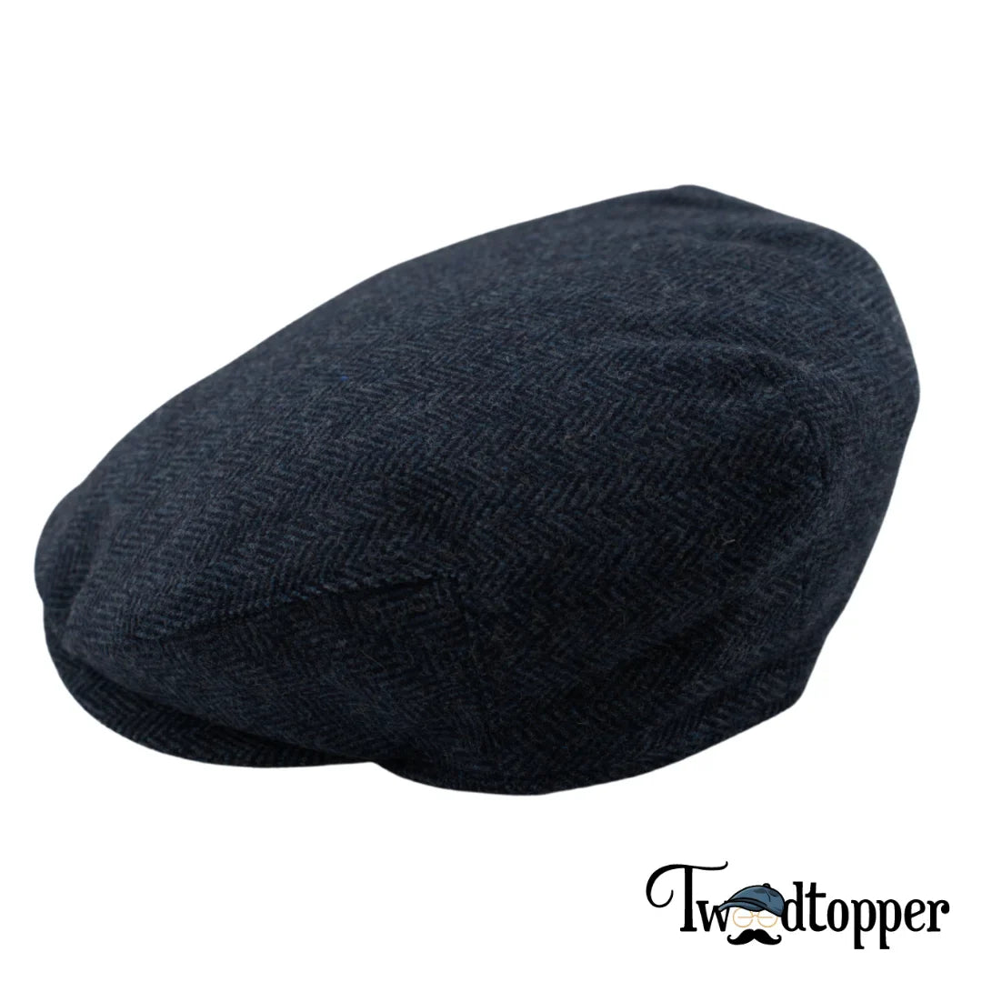 PREORDER - Navy Herringbone 100% Wool Tweed Golfing Ivy Flat Cap