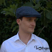 Thumbnail for PREORDER - Navy Herringbone 100% Wool Tweed Golfing Ivy Flat Cap