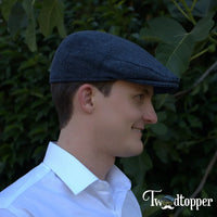 Thumbnail for PREORDER - Navy Herringbone 100% Wool Tweed Golfing Ivy Flat Cap