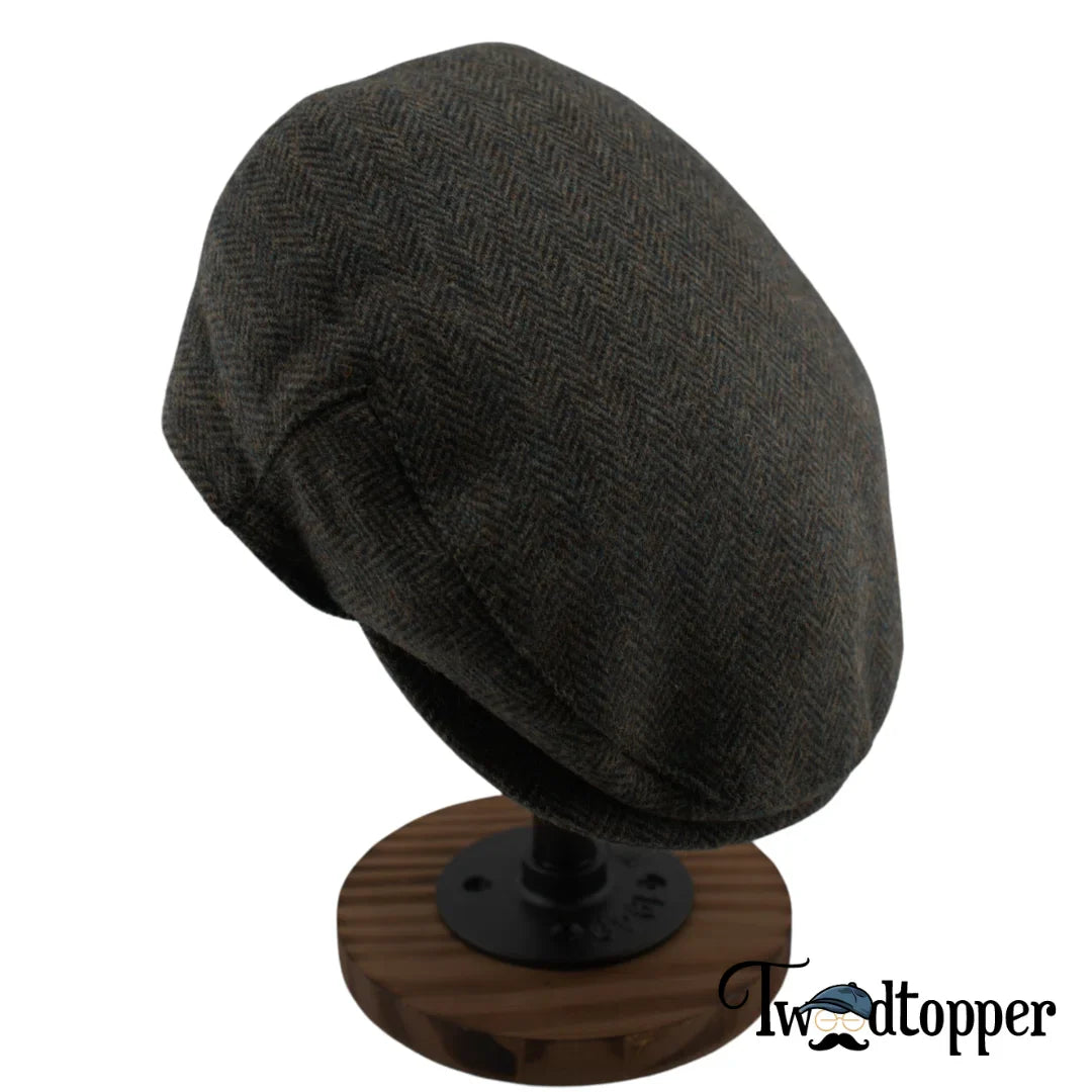 PREORDER - Forest Green Herringbone 100% Wool Tweed Golfing Ivy Flat Cap