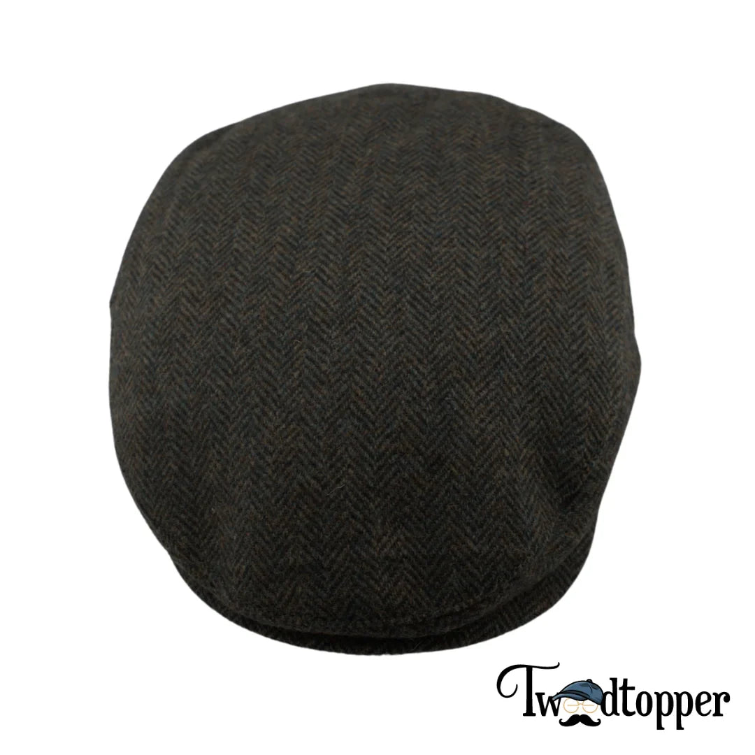 PREORDER - Forest Green Herringbone 100% Wool Tweed Golfing Ivy Flat Cap