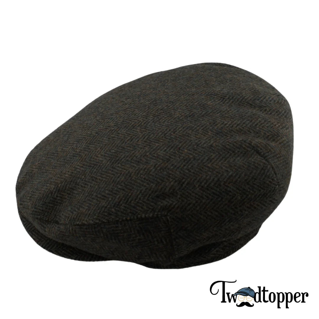 PREORDER - Forest Green Herringbone 100% Wool Tweed Golfing Ivy Flat Cap