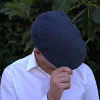 Thumbnail for PREORDER - Navy Herringbone 100% Wool Tweed Golfing Ivy Flat Cap