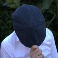 Thumbnail for PREORDER - Blue Navy Herringbone 100% Wool Tweed Golfing Newsboy Cap