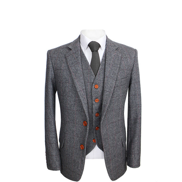 Prince Of Wales Grey Herringbone Tweed 3 Piece Suit - Tweedmaker