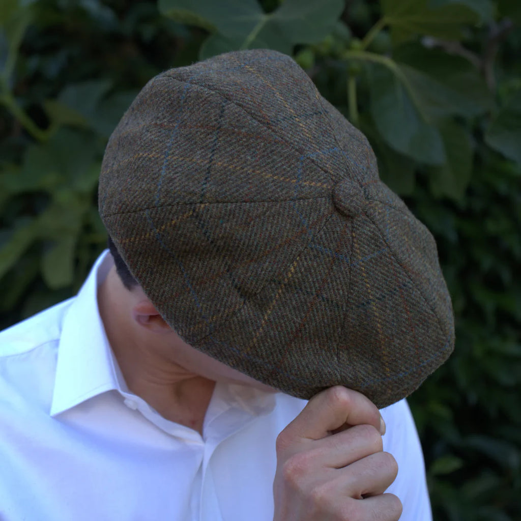 Green Checkered 100% Wool Newsboy Golfing Flat Cap