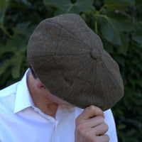 Thumbnail for Green Checkered 100% Wool Newsboy Golfing Flat Cap