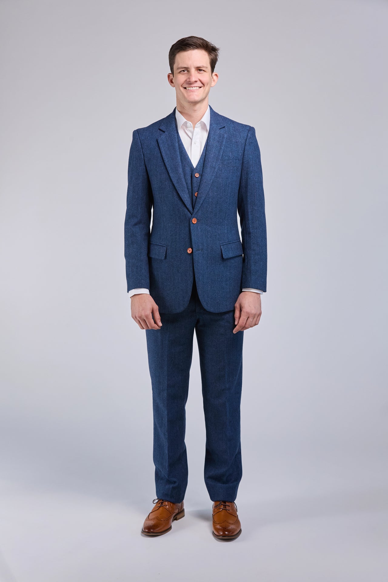 Blue Herringbone Tweed 3 Piece Suit