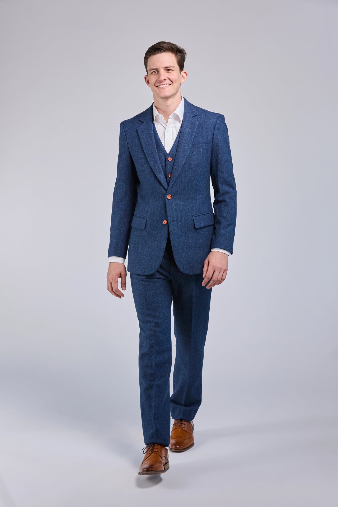 Blue Herringbone Tweed 3 Piece Suit