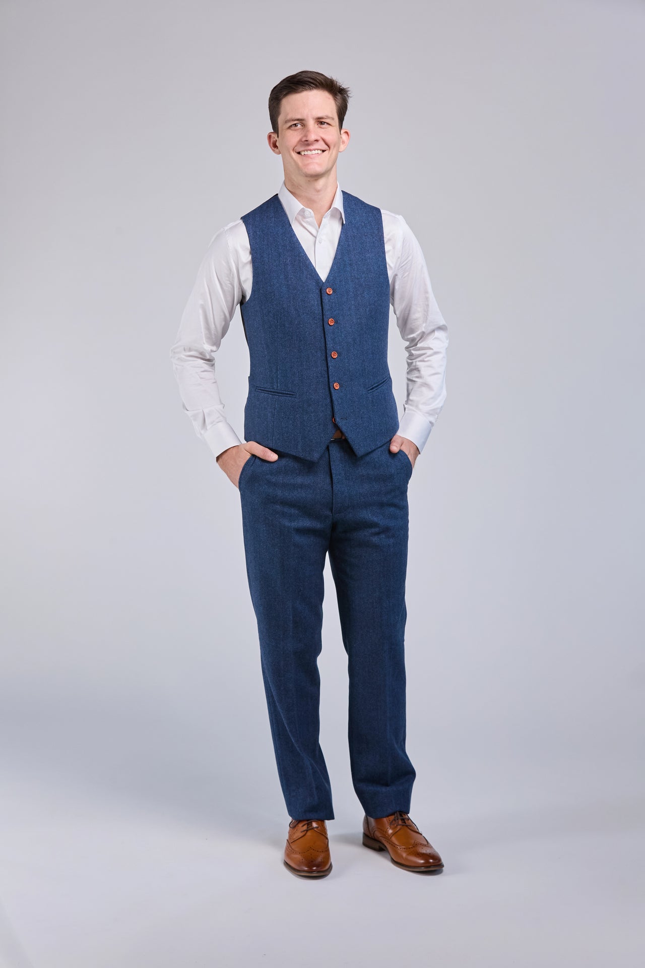 Blue Herringbone Tweed 3 Piece Suit