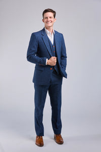 Thumbnail for Blue Herringbone Tweed 3 Piece Suit