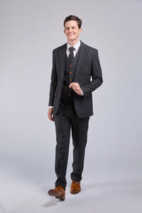 Thumbnail for Dark Grey Herringbone Tweed 3 Piece Suit