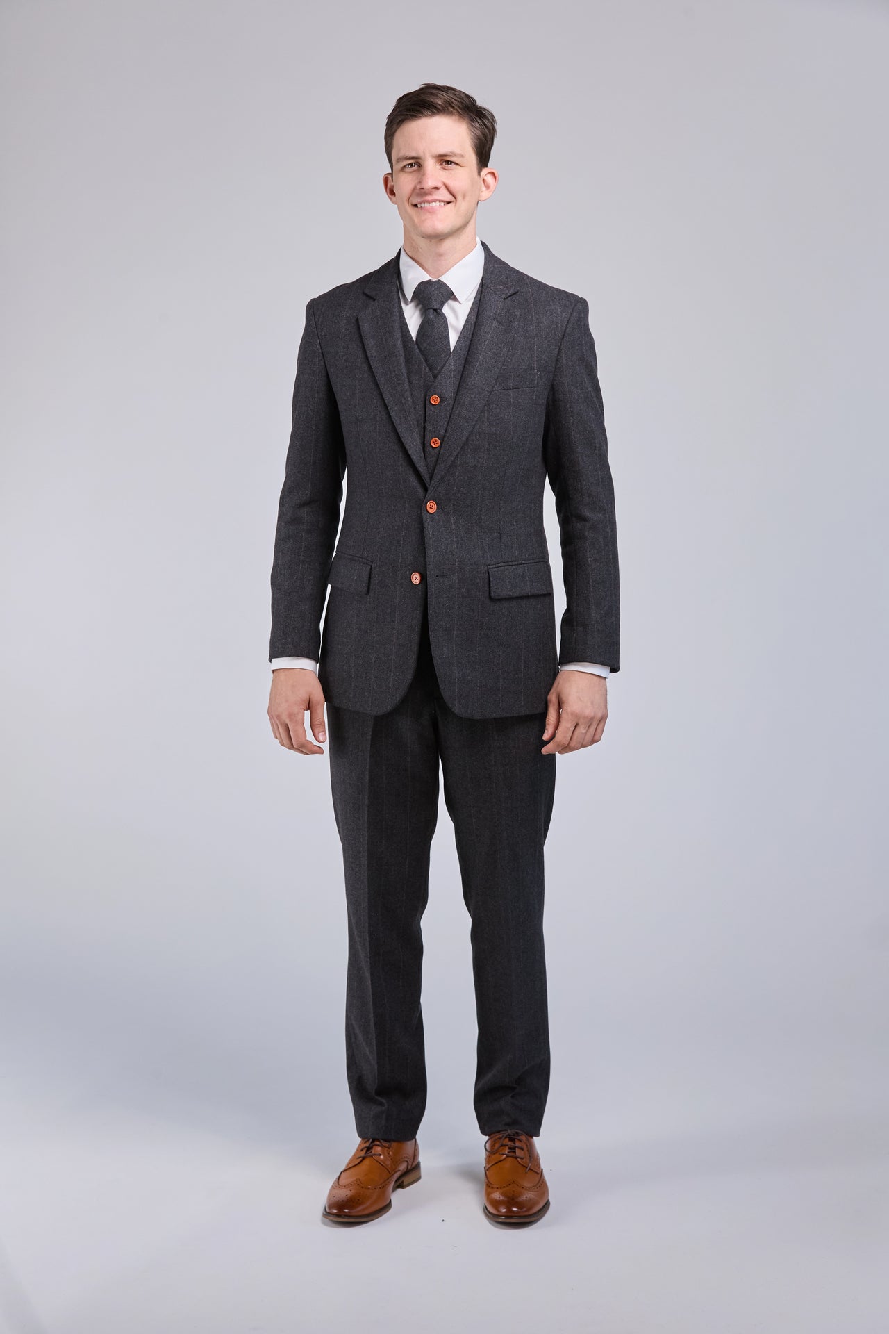 Dark Grey Herringbone Tweed 3 Piece Suit