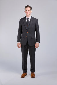 Thumbnail for Dark Grey Herringbone Tweed 3 Piece Suit