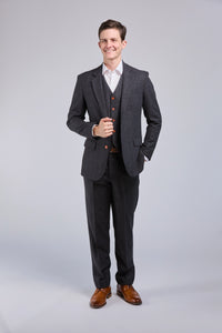 Thumbnail for Dark Grey Herringbone Tweed 3 Piece Suit