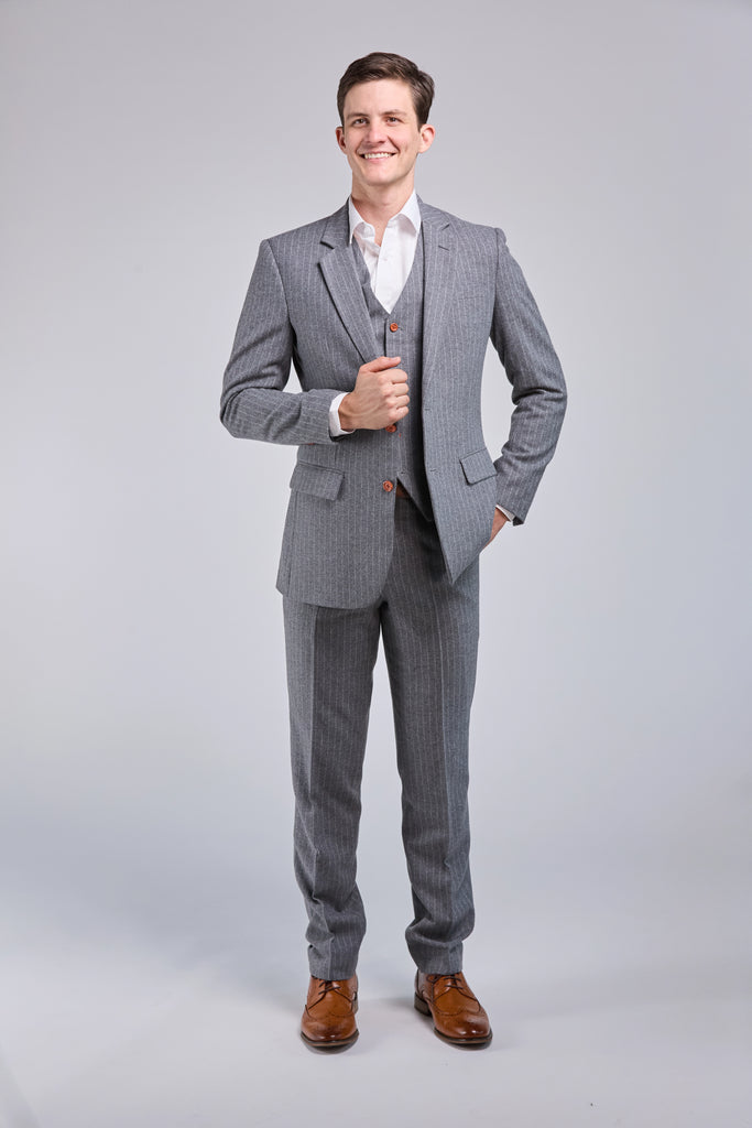 Grey Wool Stripe 3 Piece Suit *NEW*