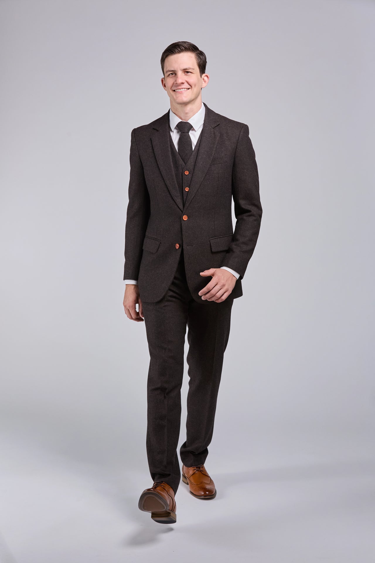 Dark Brown Herringbone Tweed 3 Piece Suit