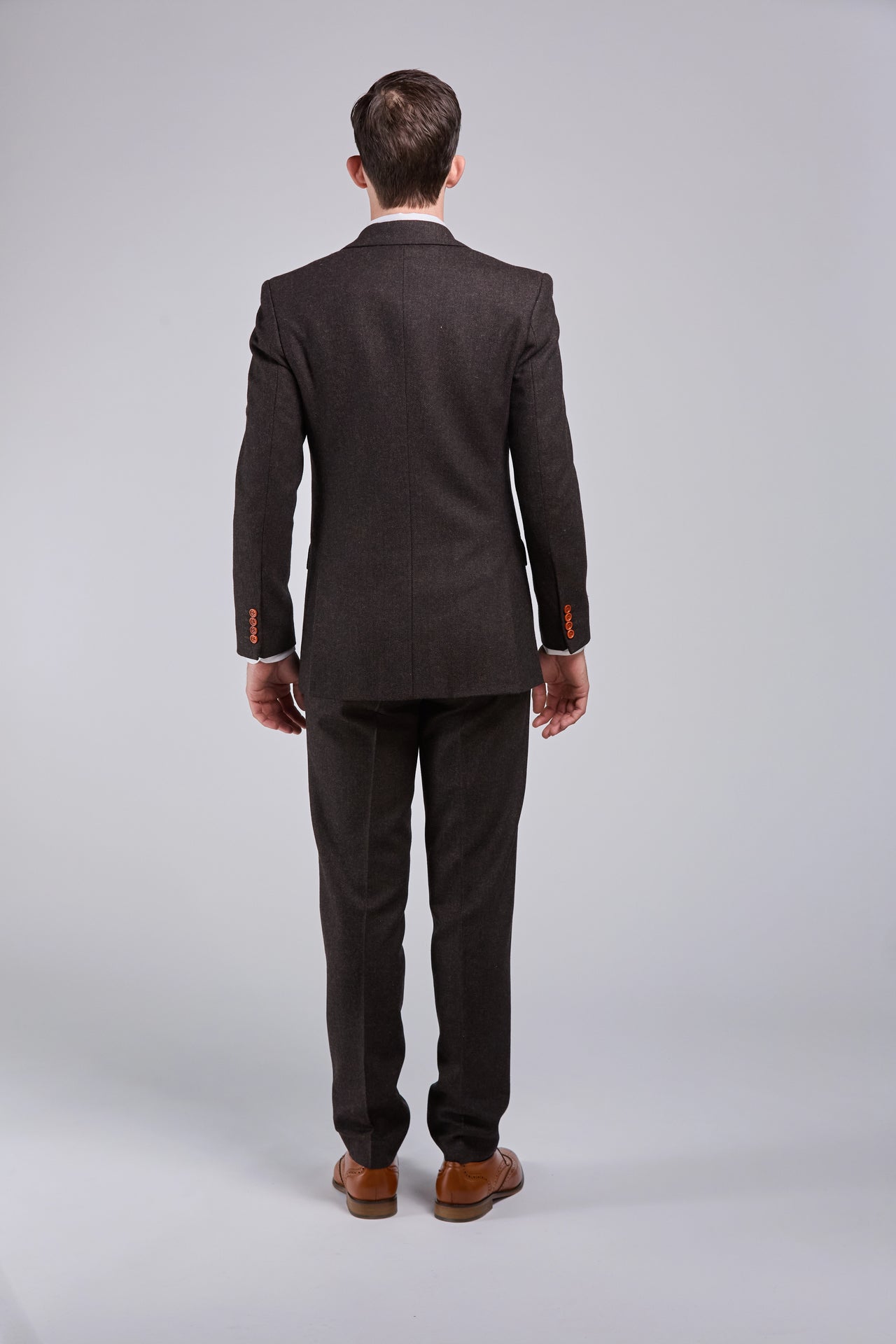 Dark Brown Herringbone Tweed 3 Piece Suit