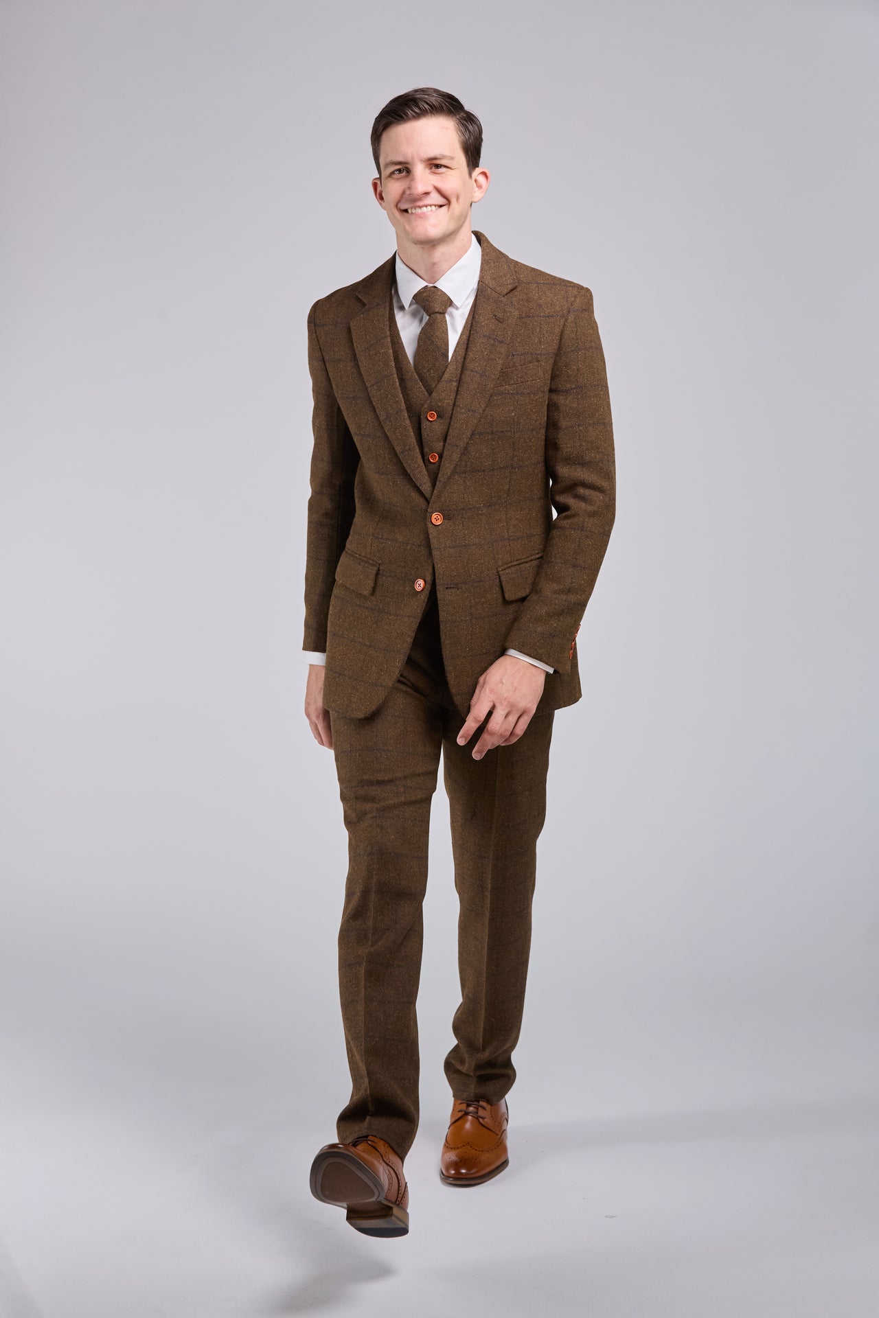 Brown Check Tweed 3 Piece Suit