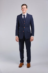 Thumbnail for Classic Navy Barleycorn Tweed 3 Piece Suit