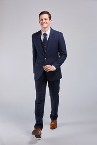 Thumbnail for Classic Navy Barleycorn Tweed 3 Piece Suit