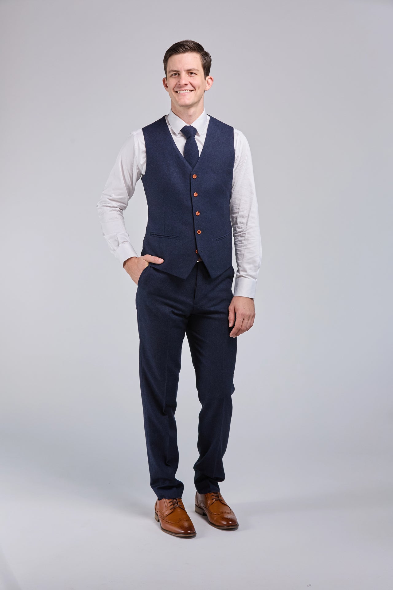 Classic Navy Barleycorn Tweed 3 Piece Suit