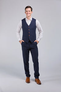 Thumbnail for Classic Navy Barleycorn Tweed 3 Piece Suit