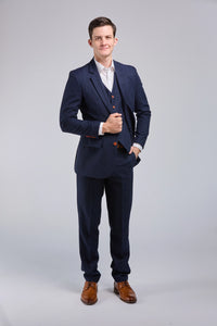 Thumbnail for Classic Navy Barleycorn Tweed 3 Piece Suit